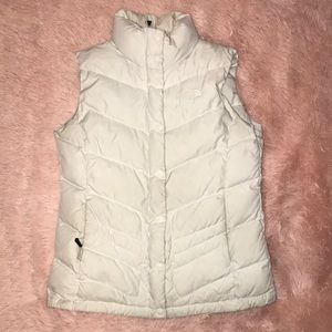 White Puffy North Face Vest